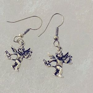 Adorable Silver Cherub Pierced Earrings